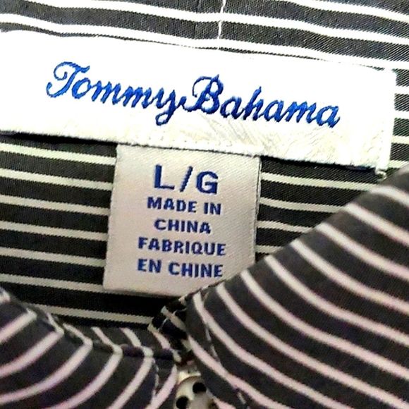 Tommy Bahama Boyfriend Navy & White Striped Oversized Button Down Tunic Shirt - Picture 11 of 12